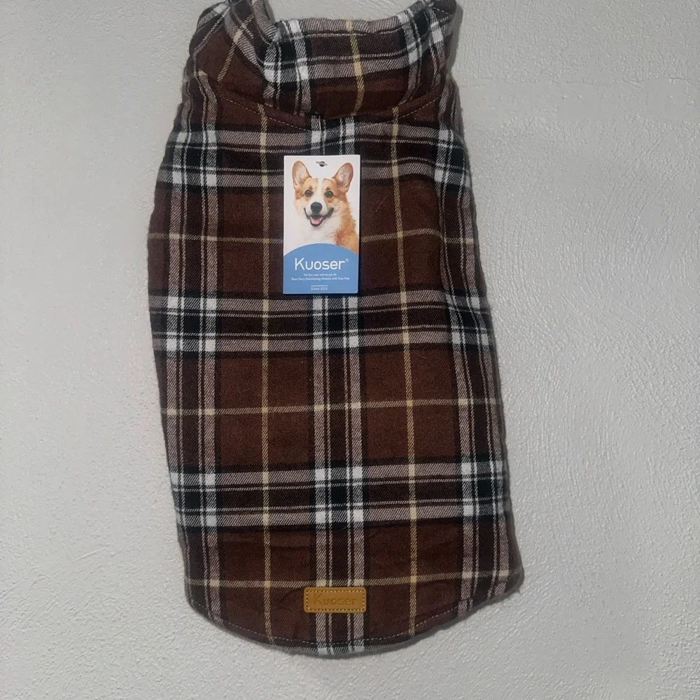 Kuoser Reversible Dog Coat- Brown‎ Plaid Size M NWT